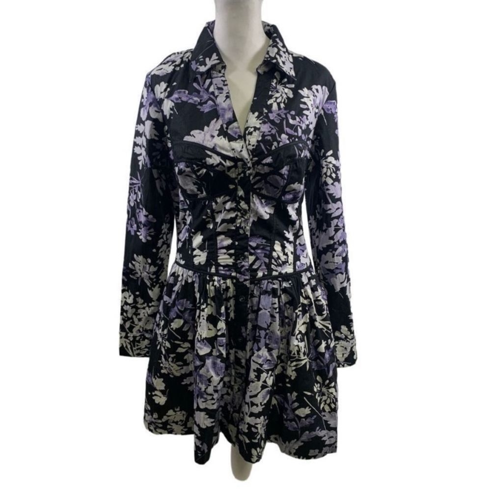 Anthropologie black  & purple floral minidress size 6